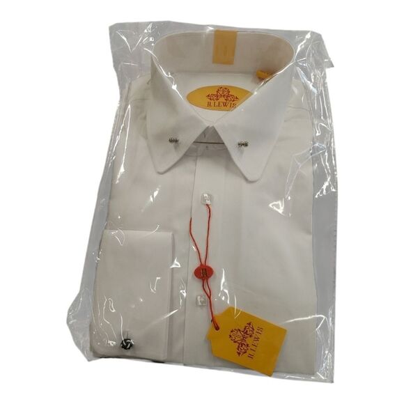 MEN'S ROBERT LEWIS WHITE 100% COTTON ROUNDED TIE PIN COLLAR DRESS SHIRT. RL592D. - Picture 6 of 6